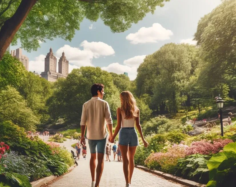 couple walking in central park new york